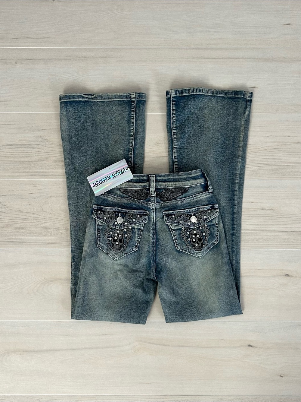 new with tags skull bling urban weekend bootcut jeans